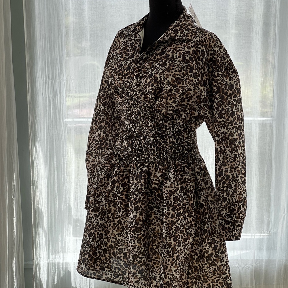 Elegant Leopard Long Sleeve Dress